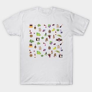 Colorful wine and grapes pattern T-Shirt